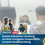 Kantor Pertanahan Kabupaten Jombang melaksanakan kegiatan pengambilan sumpah atas permohonan sertipikat hilang sebagai bagian dari proses pelayanan pertanahan kepada masyarakat